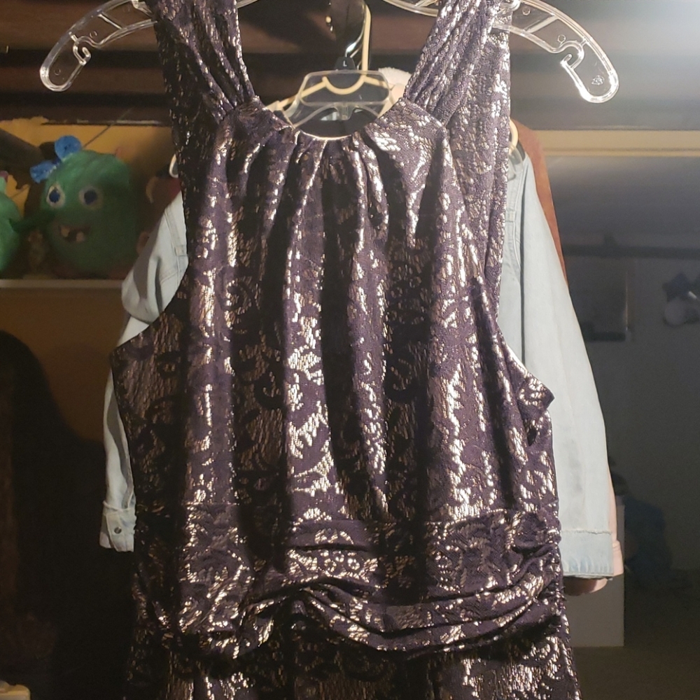 David Meister Silver and black lace dress